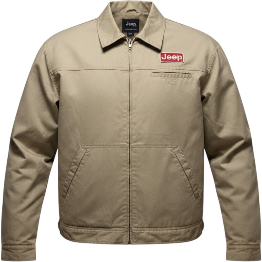 Jeep Workwear Coat Mens Large Tan Good Rare Quilted Lined Full Zip Jacket